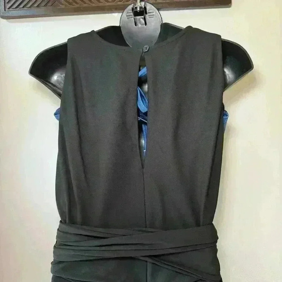 Lauren Ralph Lauren Faux Wrap Belt Midi Black Dress W/ Keyhole Back Size L - Picture 5 of 11